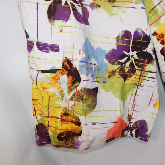 Body Glove Mens 38 White Purple Yellow Floral Hibiscus Board Shorts unlined - Picture 5 of 10